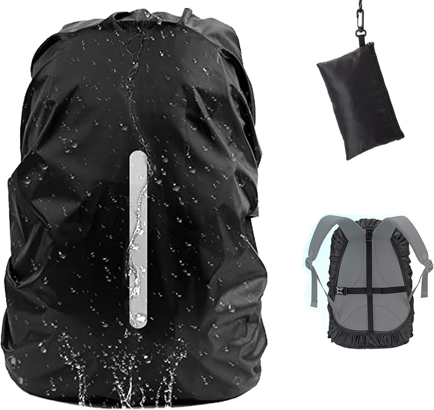Waterproof Backpack Rain Cover with Reflective Strap (8-70L), 2 Adjustable Anti Slip Cross Buckle Strap, Rainproof Snowproof, Black S (for 18-25L backpack)
