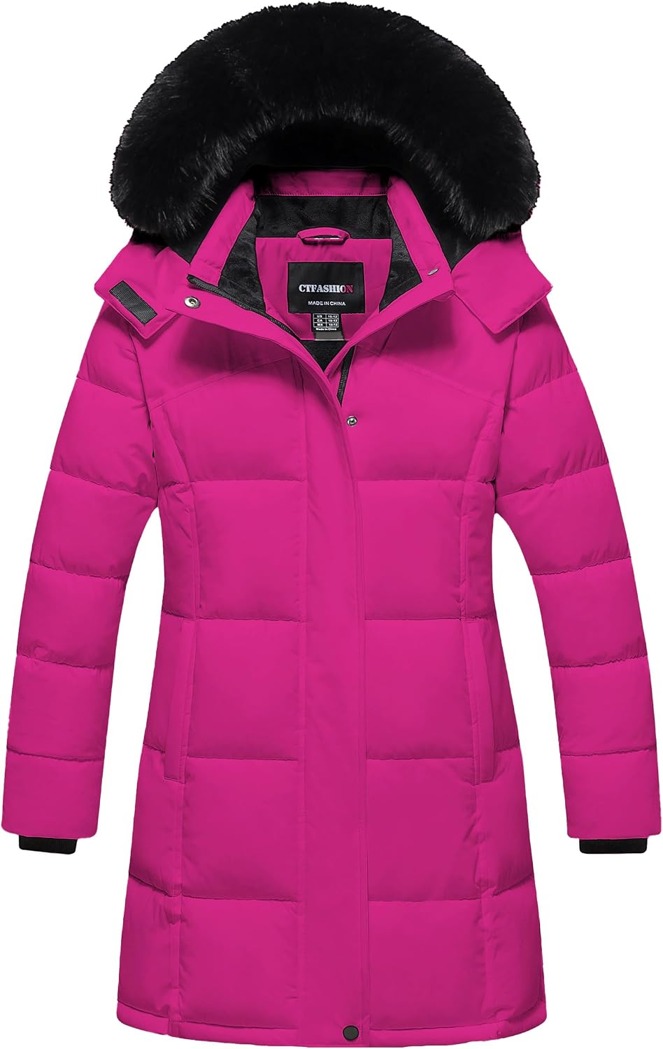 Girl’s Winter Coats Kids Waterproof Long Puffer Jacket Thicken Fleece Lined Ski Parka with Detachable Fur Hooded