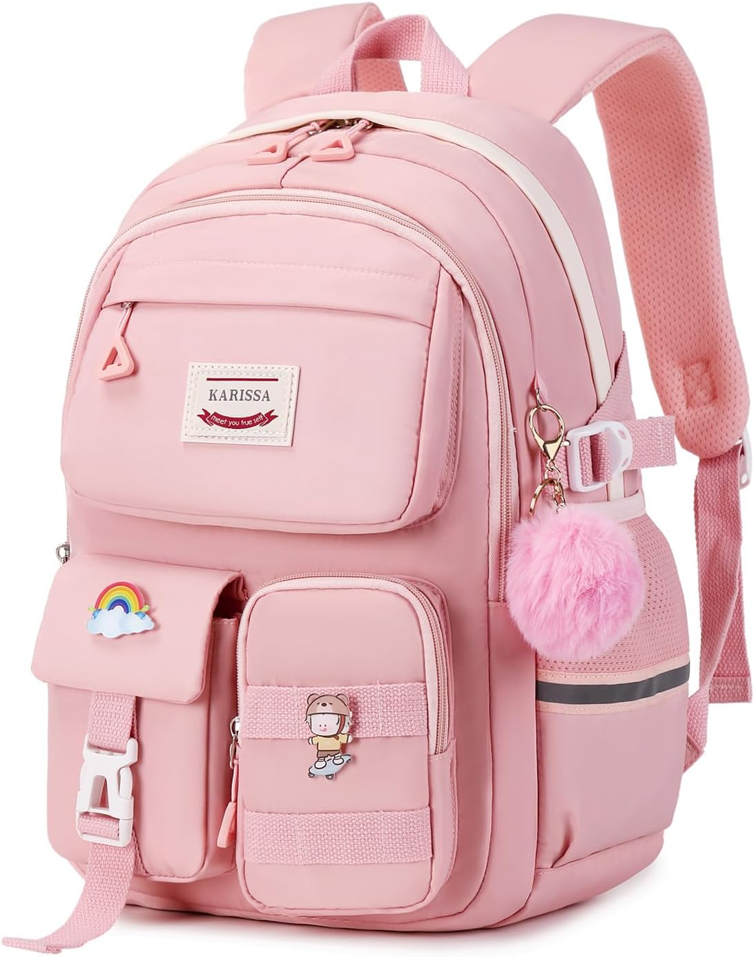 MUSEVOS Kawaii Girls Backpack for School, Cute Teenage Multiple Pockets Backpack, Fashion Bookbag for Primary Elementary High School, Pink