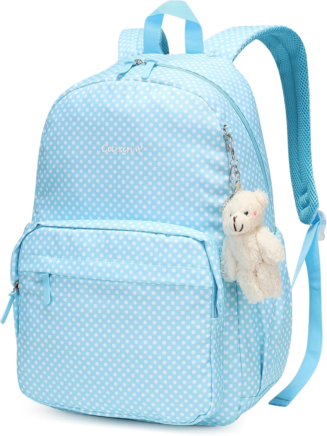 Caran·Y Lightweight Waterproof School Backpack for Kids Teens-Durable Travel Daypack for Boys & Girls Ages 6-18+ with Padded Adjustable Straps Comfortable Design 30L(Blue Dots)