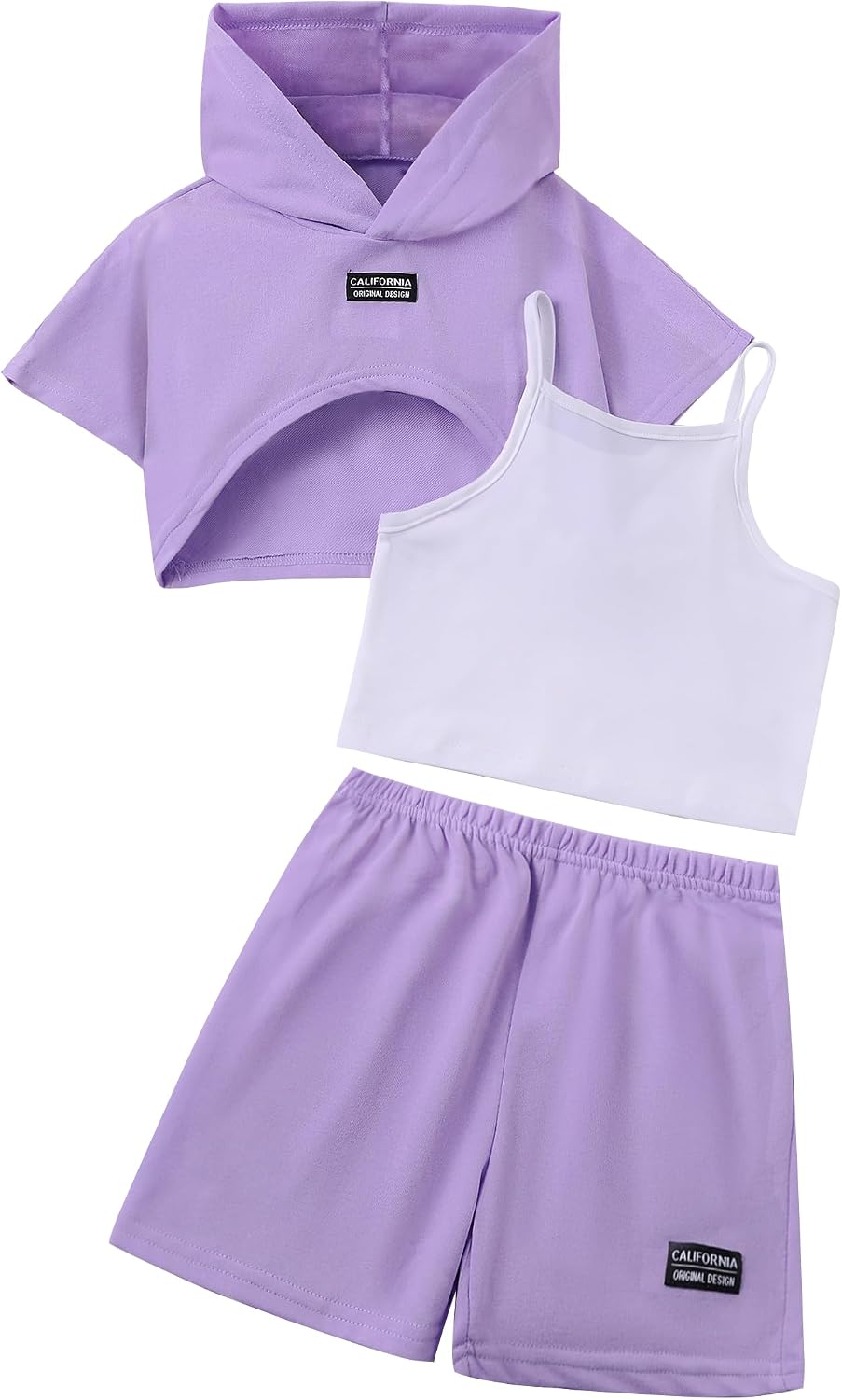 Girl’s Summer 3 Piece Outfits Graphic Crop Top and Camisole with Shorts Set