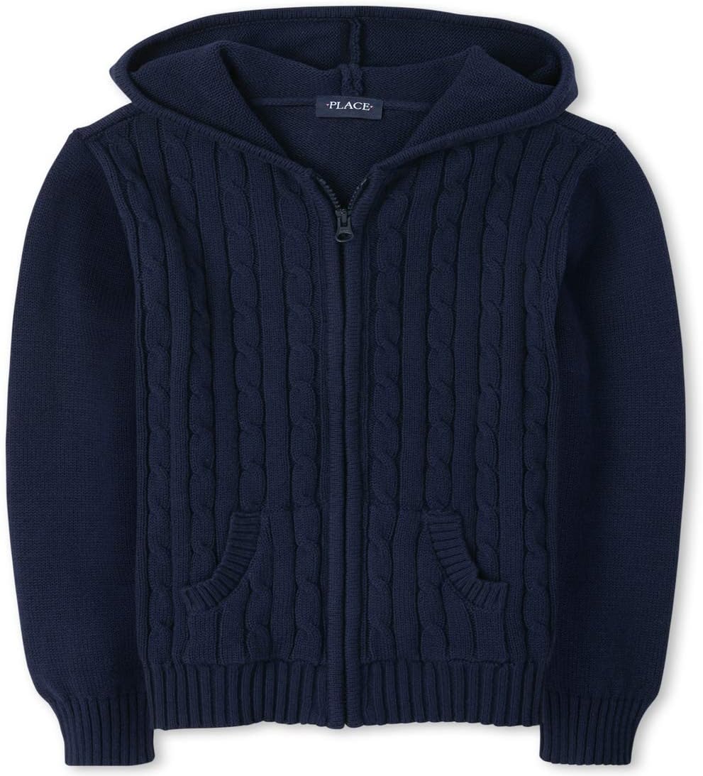 The Children’s Place Girls’ Uniform Cable Knit Zip Up Cardigan