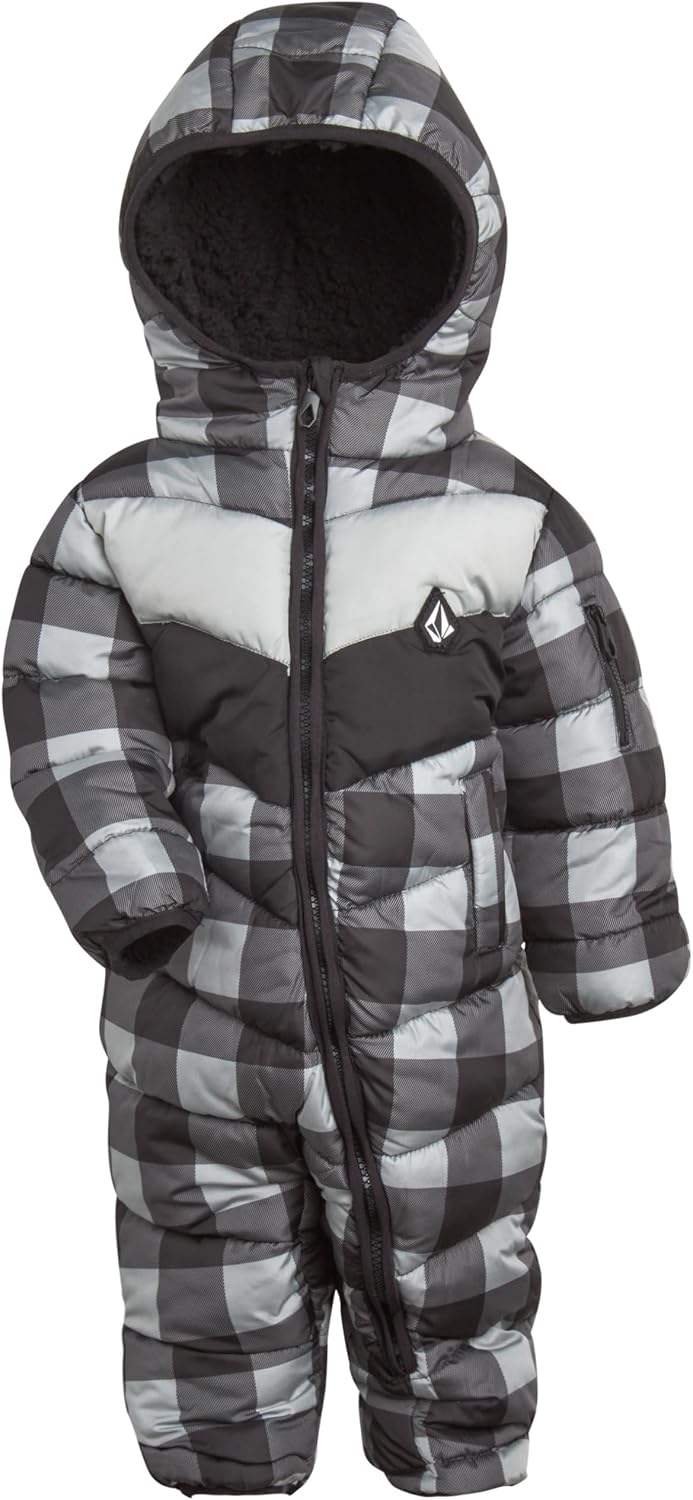 Volcom Boy Baby Snowsuit – Soft Fleece Lined Insulated Pram Infant Snowsuit with Sherpa Lined Hood – Baby Winter Clothes