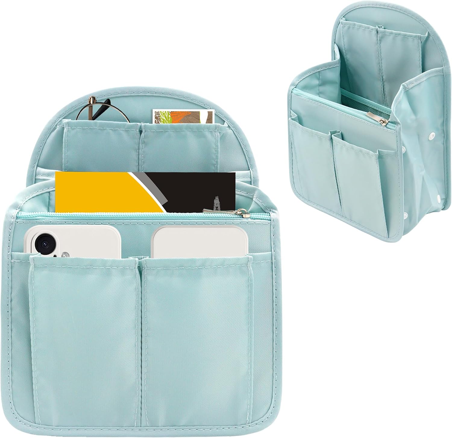Mini Backpack Organizer Insert Foldable Shoulder Bag Divider for Men Women Small Inner Bag Organizer with Multi Pockets for Travel Rucksack Handbag Purse (Blue)