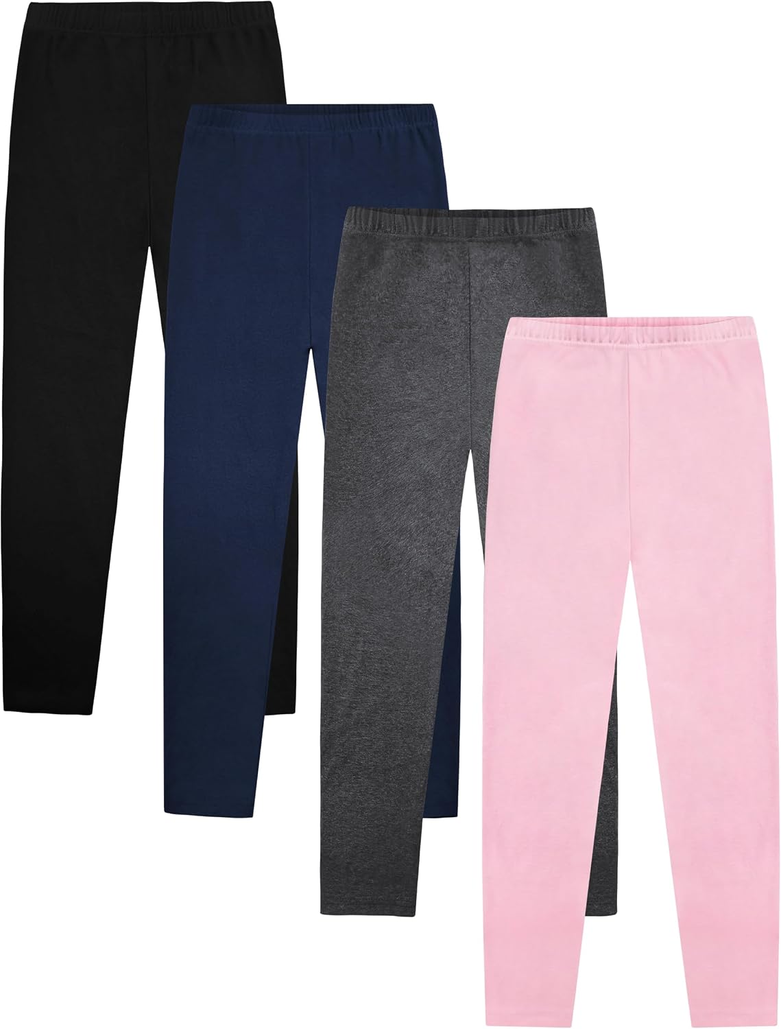 VOGRYE Girls’ Legings 4-Pack – 95% Cotton Full Length Pants with Elastic Waist, Soft Stretchy Athletic Pants for Kids 3T-7Y