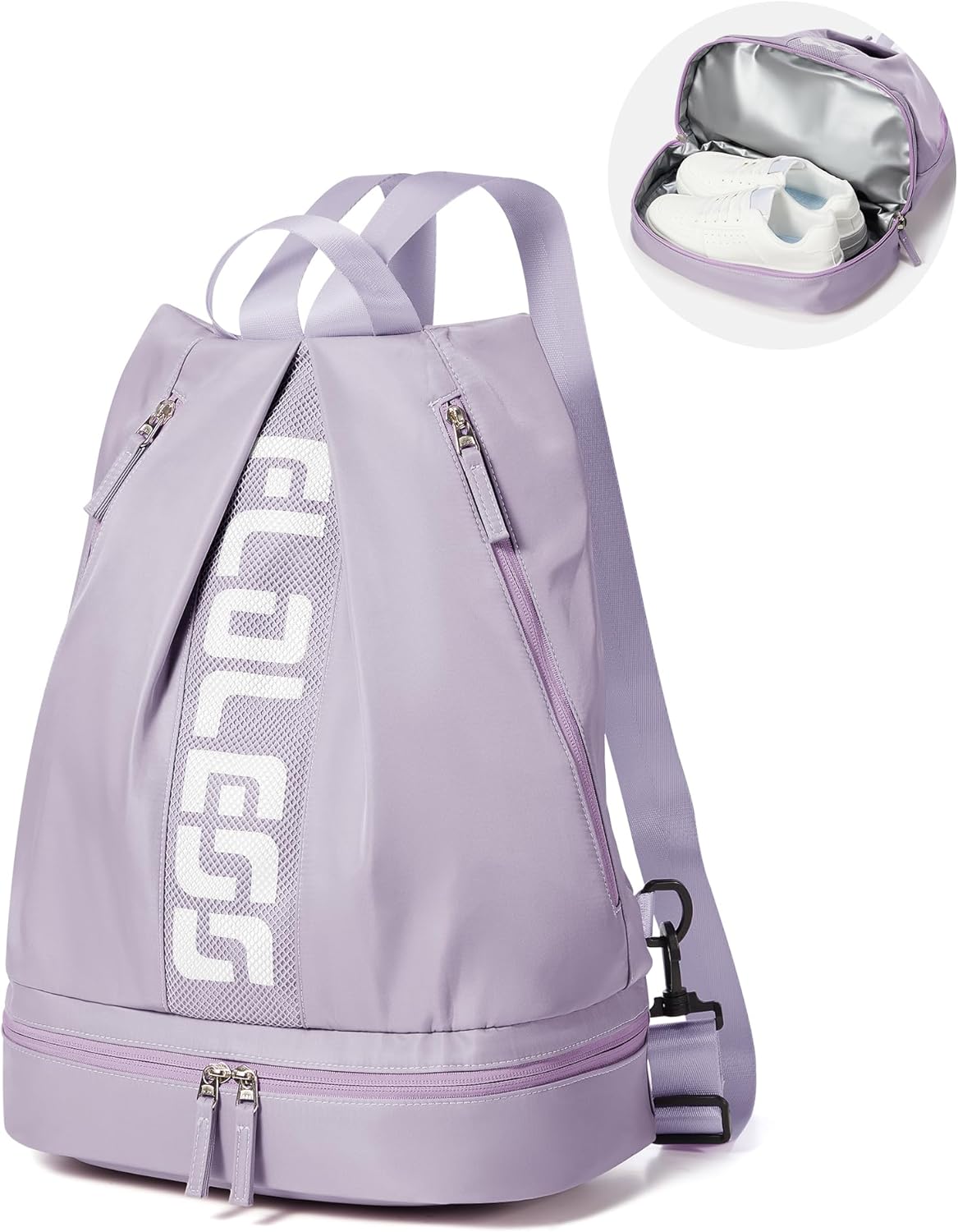 Gym Backpack for Women with Shoe Compartment, Sport Backpack Casual Daypack for Girls, Small Cheer Bag Outdoor Leisure, Purple
