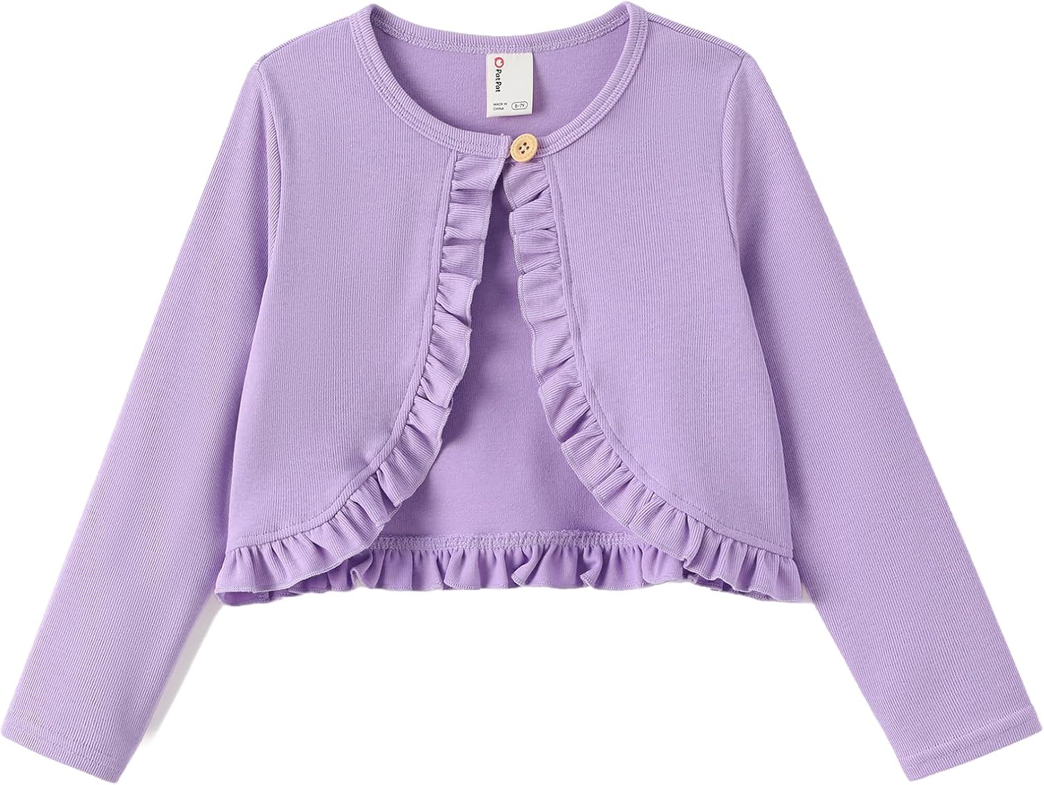 PATPAT Girls Cardigan Bolero Size 4-12 Years Kids Knit Long Sleeve Ruffle Open Front Button Cover Up Cropped Tops for Girls