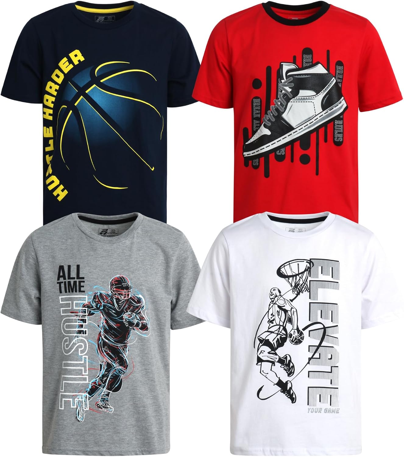 Pro Athlete Boys Athletic Shirts – 4 Pack Soft Cotton Blend Active Performance Crew Neck Short Sleeve Graphic Tees