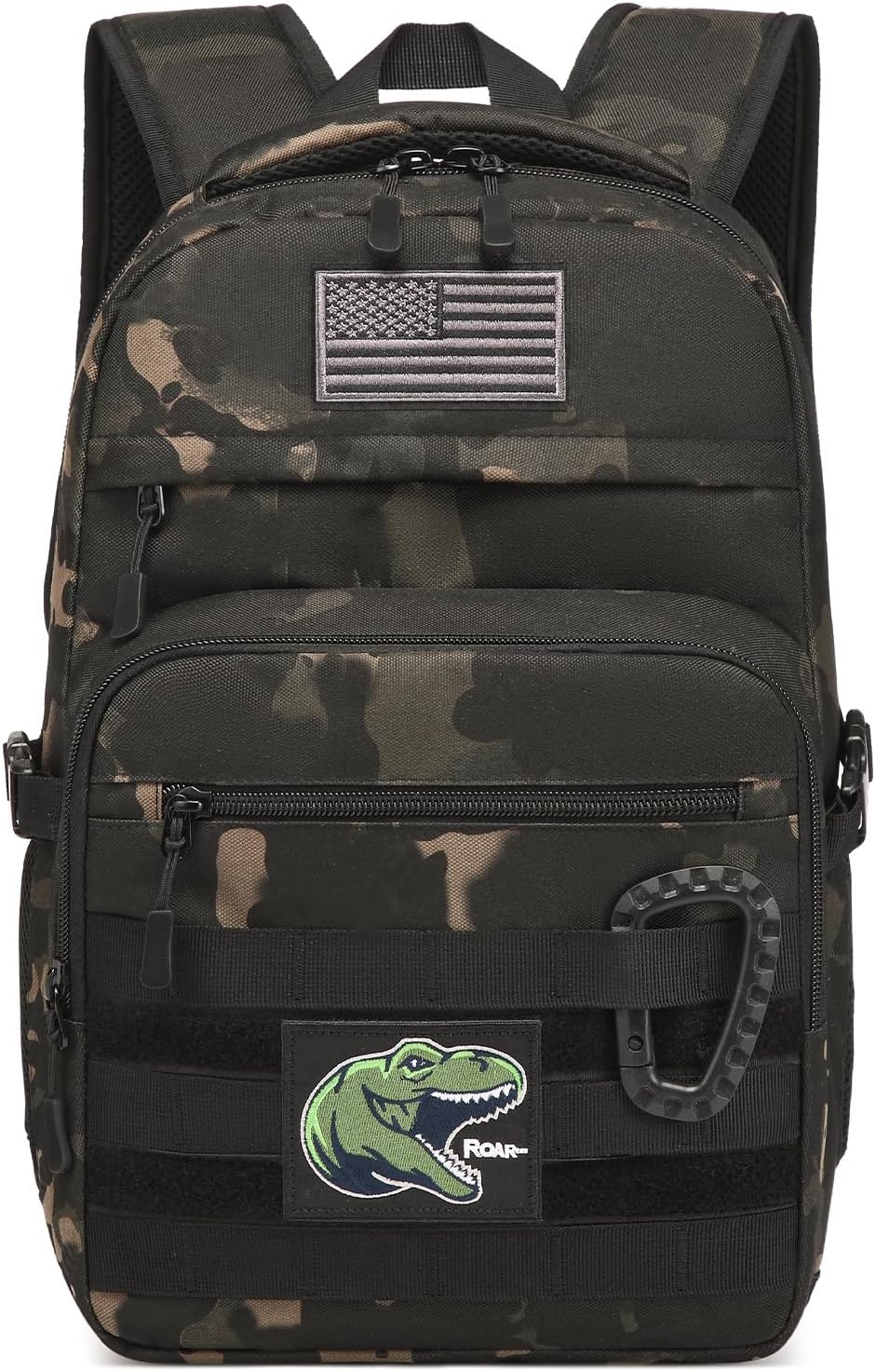 Kids Tactical Backpack Army Molle Bookbag Military Boys Backpack for School, Outdoor, Camping (Includes 2 Patches+1Carabiner), Black CM