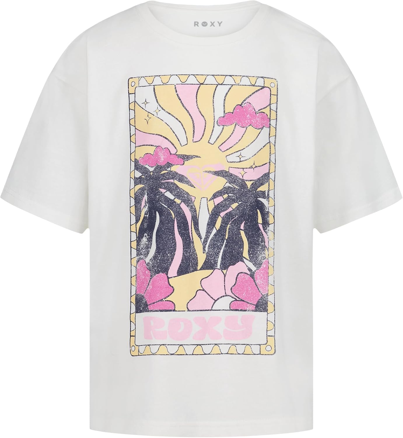 Roxy Girls’ Short Sleeve Oversized Fit Logo Tee, Crew Neck Graphic T-Shirt, Soft & Comfortable