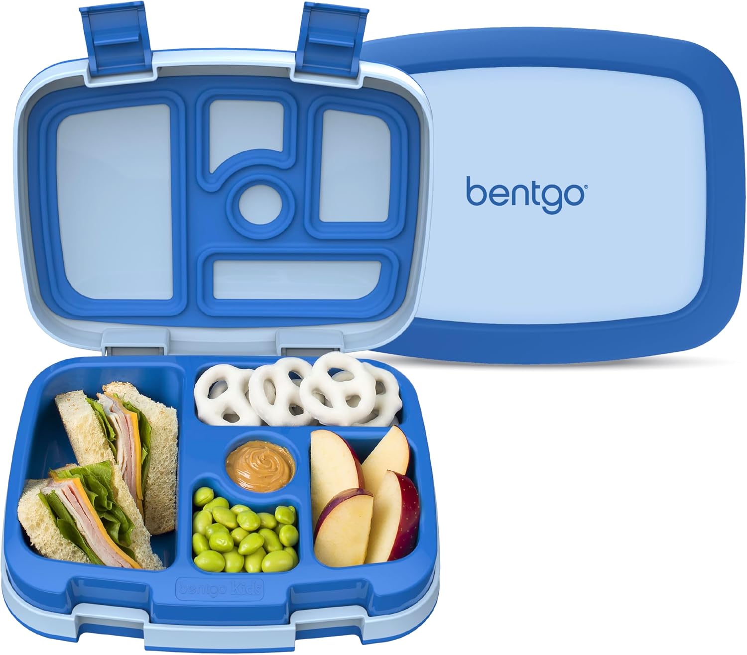 Bentgo Kids Bento-Style 5-Compartment Leak-Proof Lunch Box – Just-Right Portions for Ages 3 to 7, Durable, Drop-Proof, Dishwasher Safe, PFAS & BPA-Free & Made with Food-Safe Materials (Blue)