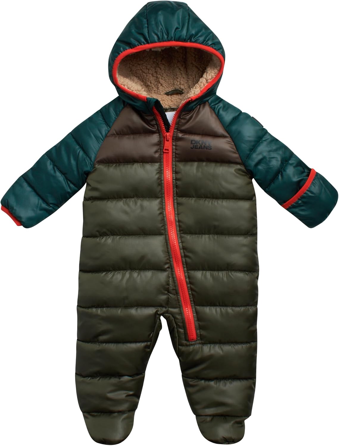 DKNY Baby Boys’ Snowsuit – Full Zip Up Sherpa-Lined One Piece Romper Baby Bodysuit – Insulated Baby Boys Hooded Jumpsuit 0-9
