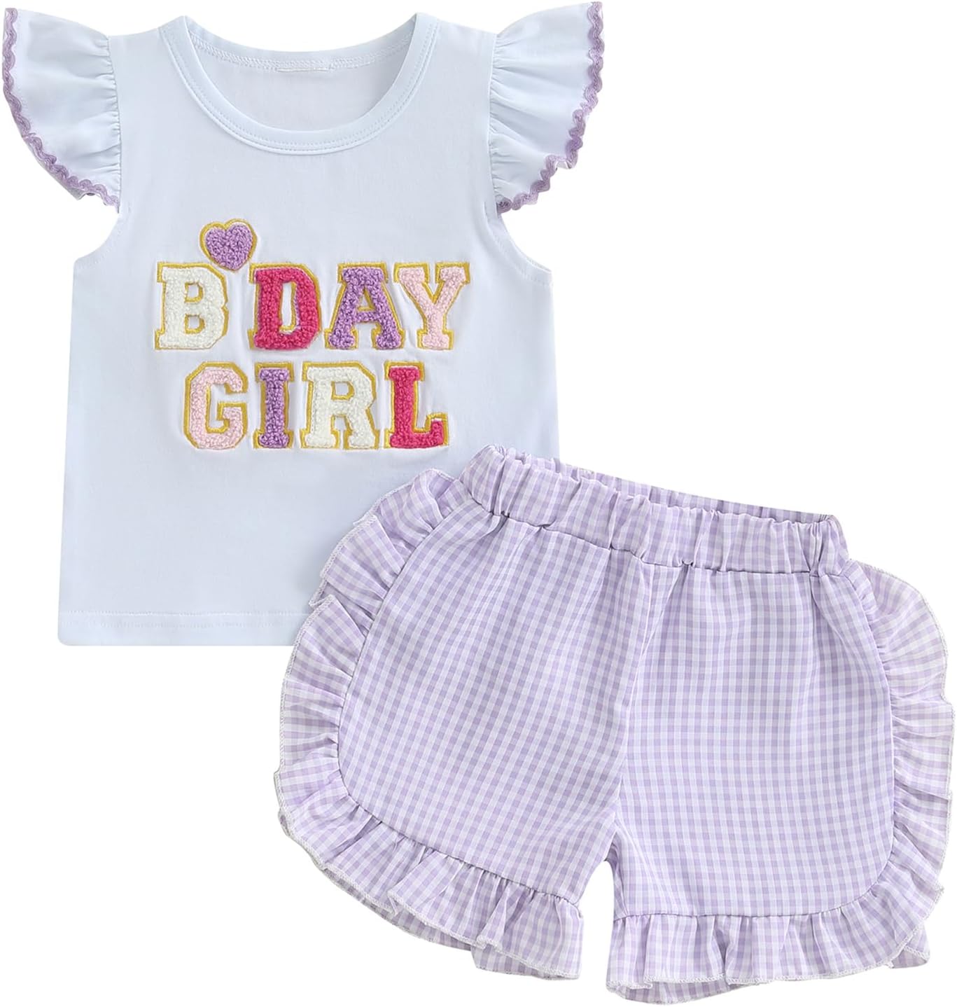 Kayotuas Toddler Baby Girl Birthday Outfit Birthday Girl Shirt Ruffle Gingham Shorts Cute Summer Clothes Cake Smash Outfits