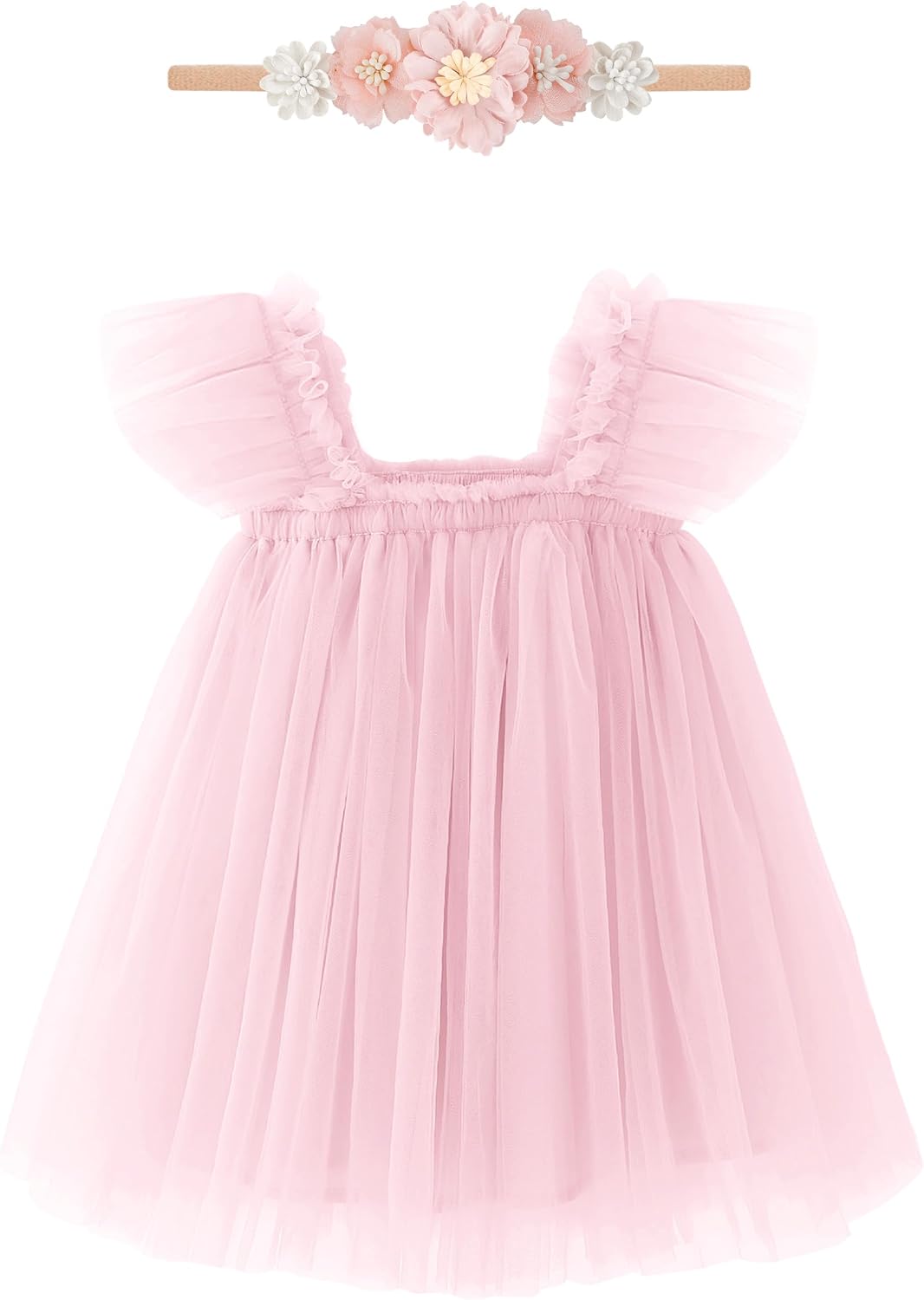 Baby Girl First Birthday Outfit Cake Smash 1st Birthday Dress with Flower Headband