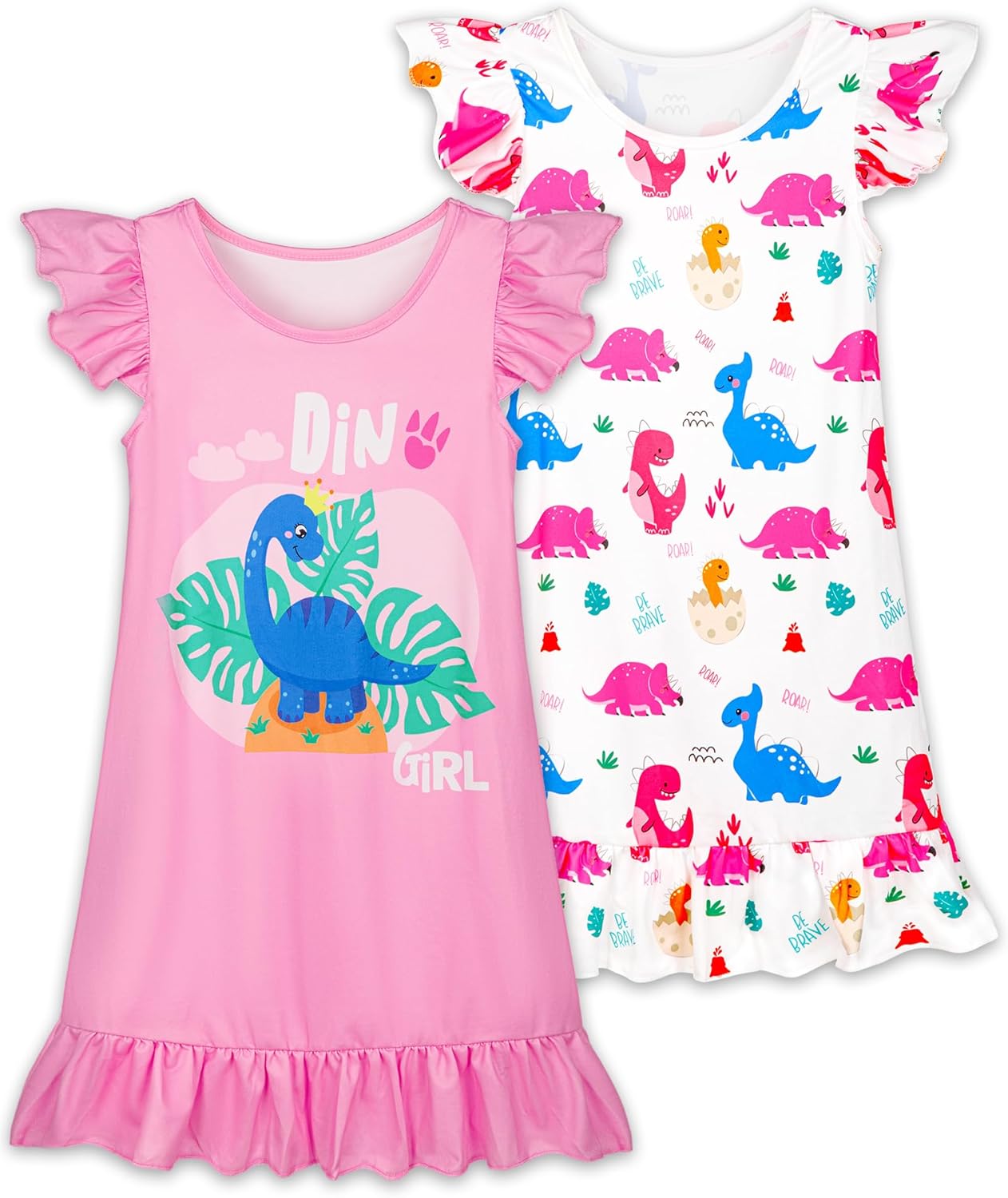 2Pcs Girls Cute Dress Flutter Short Sleeves 3-7 Years Soft Casual Dress
