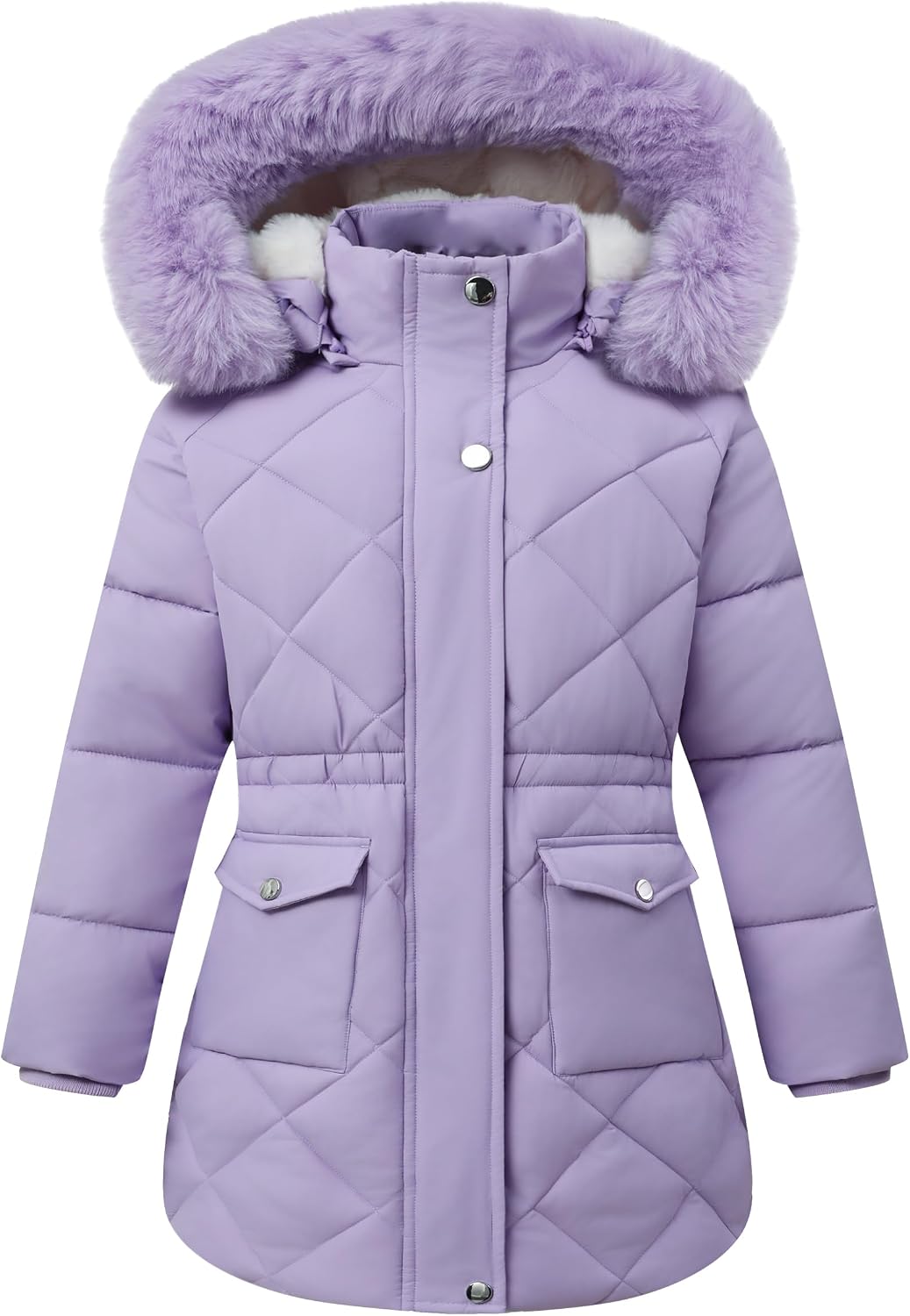 Girls Winter Waterproof Coats Hooded,Kid’s Fleece-Lined Snow Parka Insulated Quilted Puffer Jacket