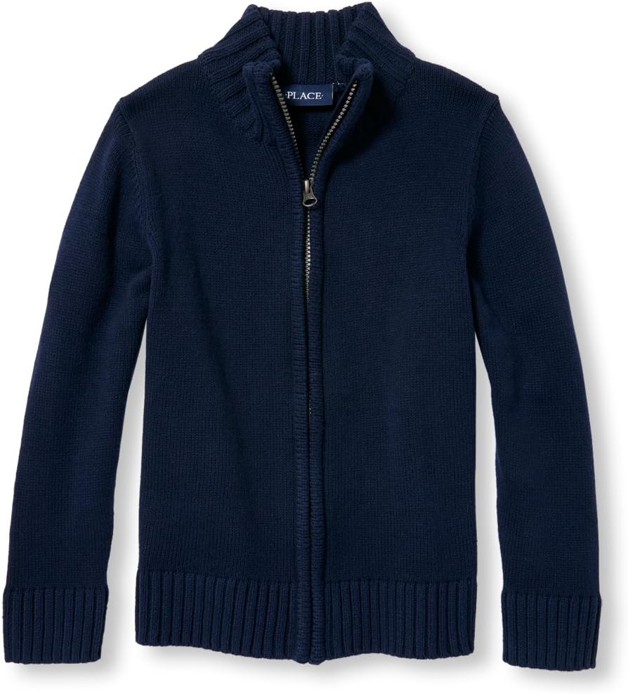 The Children’s Place Boys’ Uniform Zip Up Mock Neck Sweater