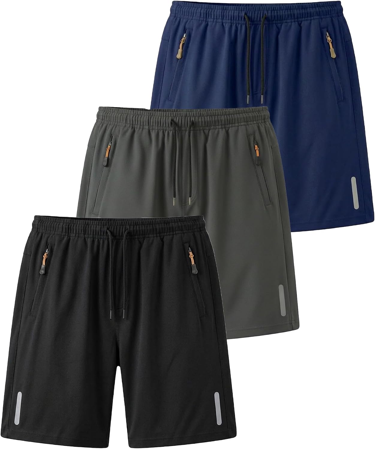 Boys Athletic Shorts 3-Pack, Kids Lightweight Quick Dry Shorts with Zipper Pockets for Basketball, Soccer