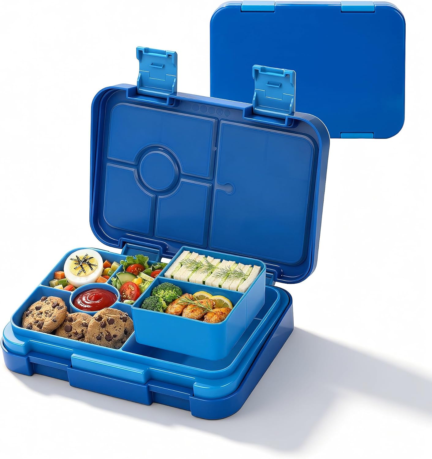 Bento Lunch Box for Kids, 6 Compartments BPA Free, Dishwasher Safe Back to School Snack Bento Lunch Containers Boxes, Ideal Portion Sizes for On-the-Go Meal, Ages 3+, School, Blue