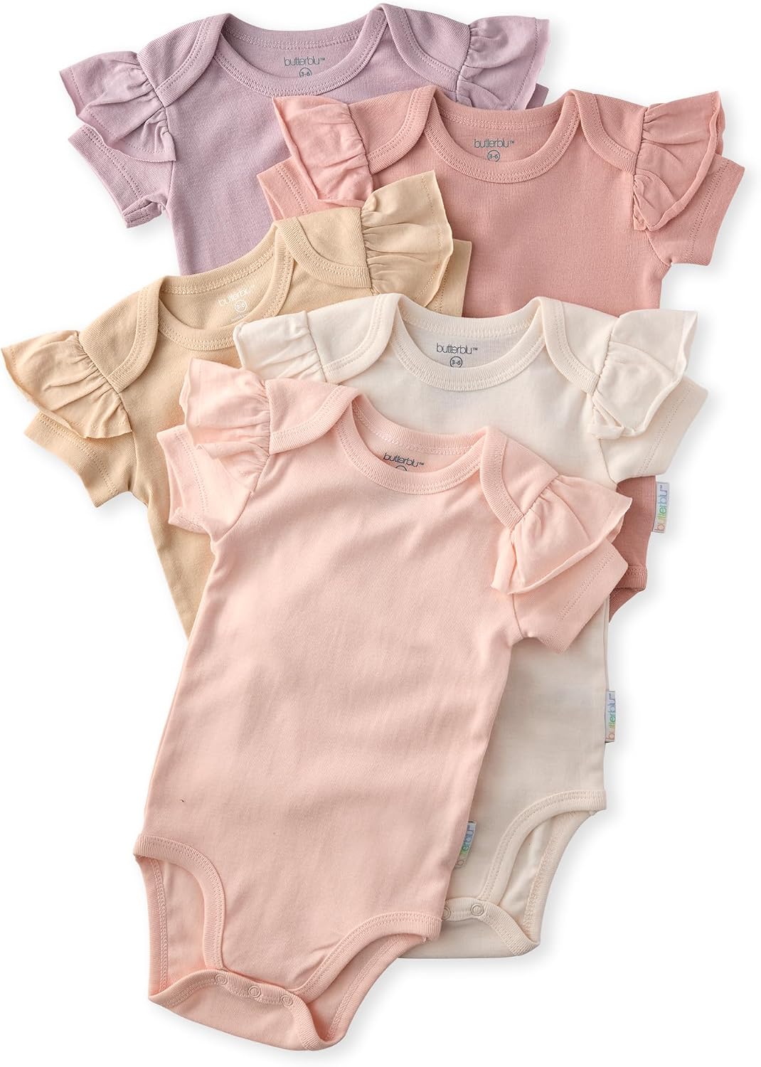 Butterblu Baby Girls’ Rory 5-pack Short Sleeve Ruffle Shoulder Bodysuits 100% Organic Cotton for Baby Girls