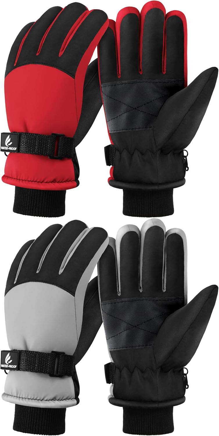 Kids Winter Gloves Waterproof Snow Ski Gloves for Boys Girls Warm Adjustable Accessories for Cold Weather