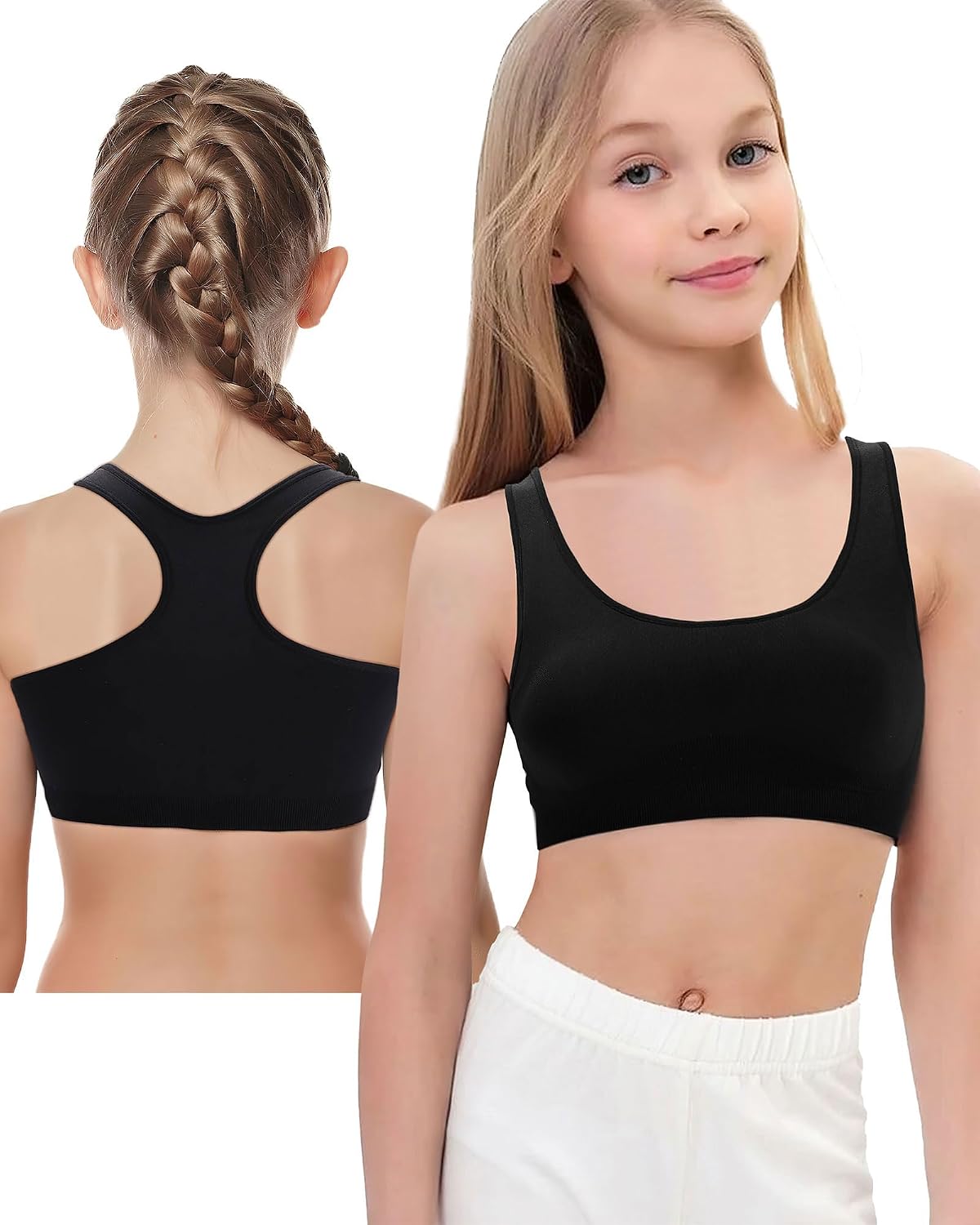iMuchic Girls Racerback Sports Bra, Seamless Training Bra Stretch Crop Wirefree Athletic Bra for Yoga Gym School