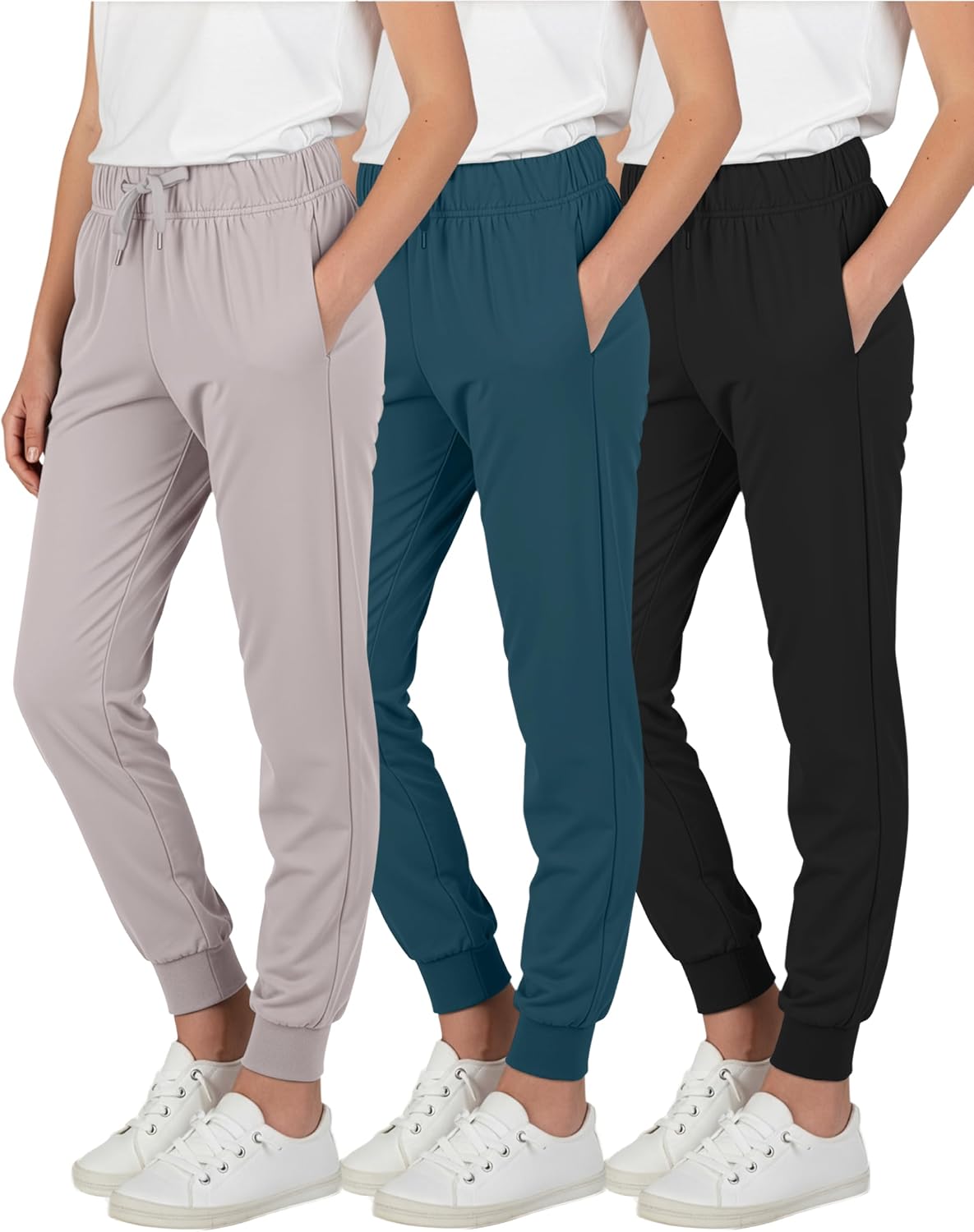 Real Essentials 3 Pack: Girls’ Lounge Joggers Soft Athletic Performance Casual Sweatpants (Ages 7-16)
