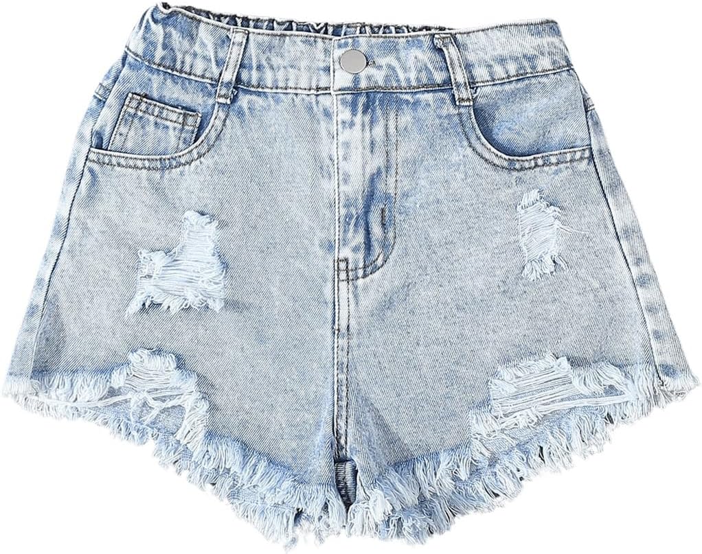 GORGLITTER Girl’s Jean Shorts Cute Summer Trendy Fashion Ripped Denim Shorts High Waist Straight Leg Clothes Jorts