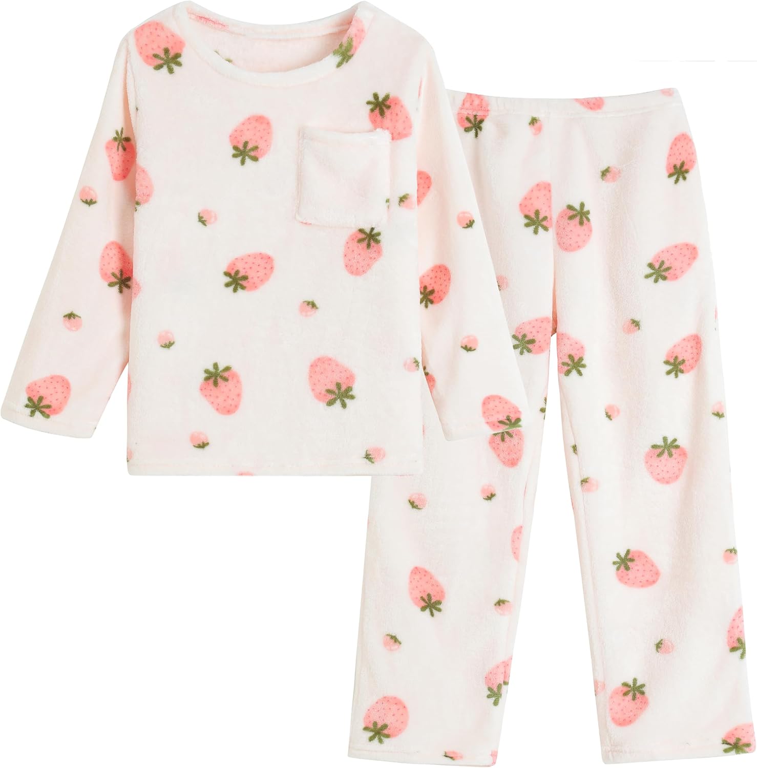 Vopmocld Big Kids Winter Flannel Pajama Sets Long Sleeve with Pants Cartoon Sleepwear Plush Fleece Nighty with Pockets