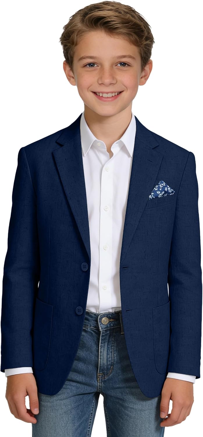 Linen Blazers for Boys Casual Suits Jackets Linen Sports Coats for Kids Summer Blazers for School Wedding