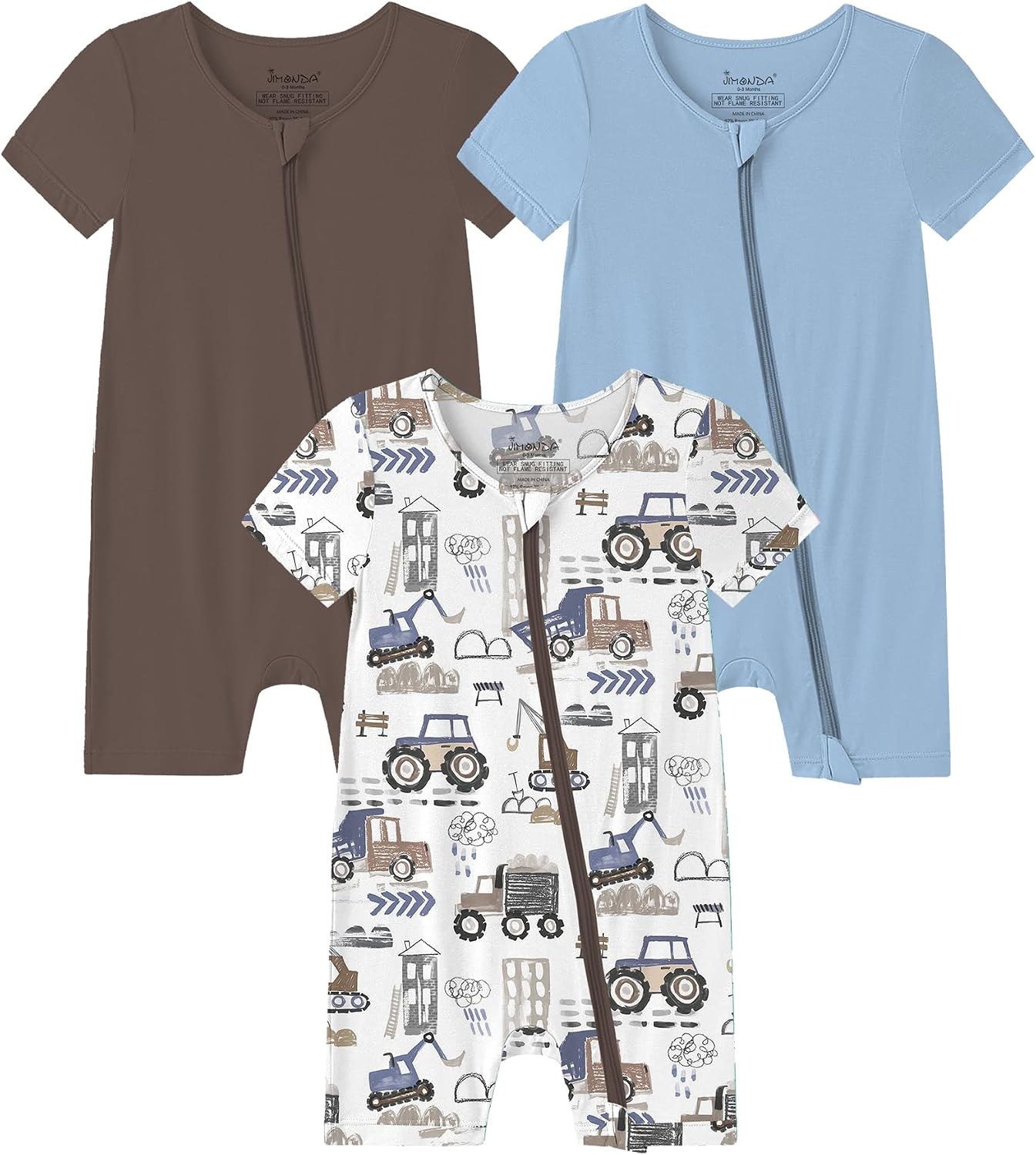 Jimonda Baby Boy Romper 3 Pack Baby Girl Short Sleeve Pajamas 2 Way Zipper Summer Newborn Clothes Unisex Summer Outfits