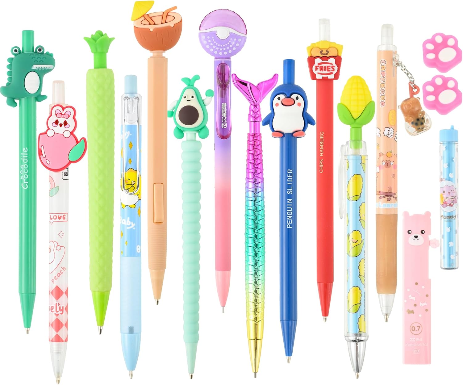 12PCS Cute Kawaii Mechanical Pencils Set with Lead Refills and Erasers, 0.5mm & 0.7mm Point, Bulk Mechanical Pencils for Kids Girls