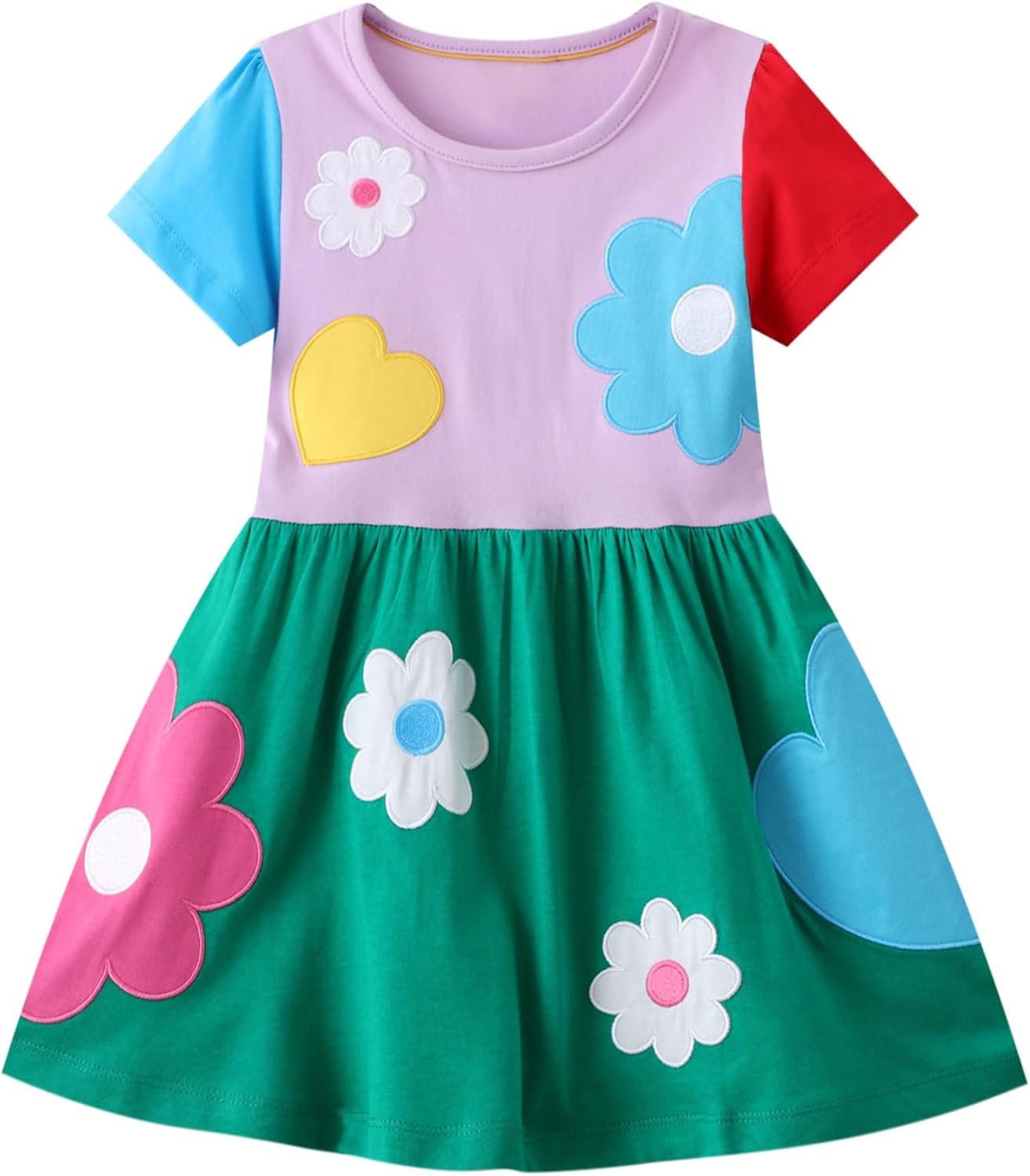 Hongshilian Little Girls Casual Cotton Dress Cartoon Print Short Sleeve Summer T-Shirt Skirt Dresses