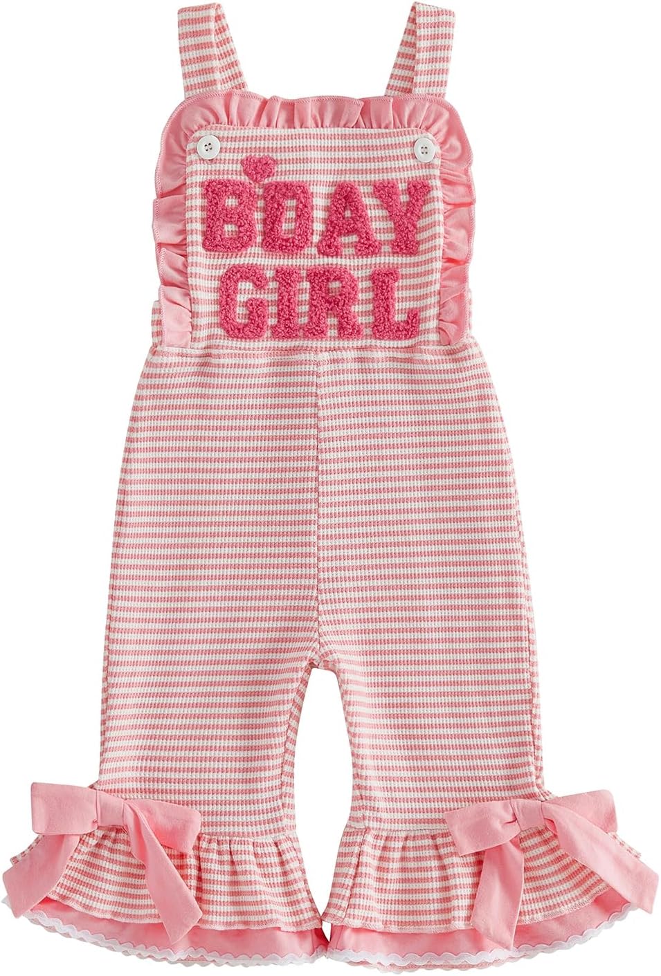 Toddler Kids Girl Birthday Outfit B-Day Party Overalls 1st 2nd 3rd 4th 5th BDay Romper Striped Bell Bottoms Jumpsuit