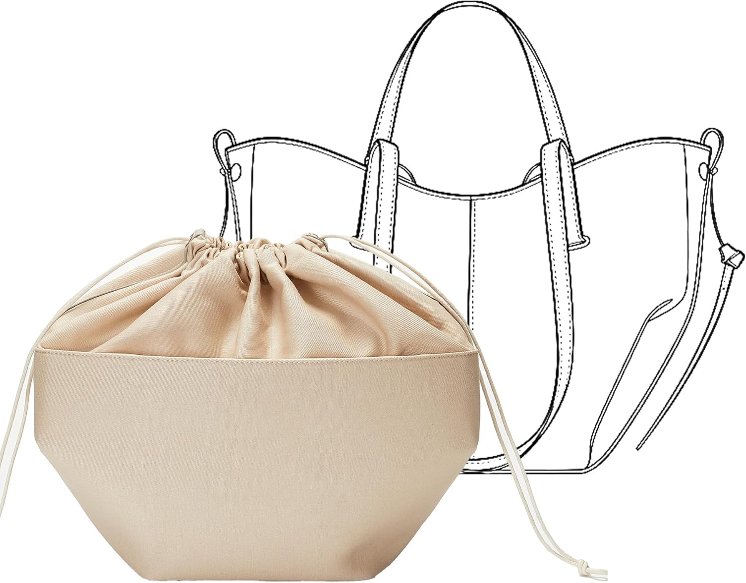 Premium Canvas Cyme Bag Organizer Insert, Purse Insert with Multiple Compartments and YKK Zipper, Upgraded Drawstring Canvas Purse Insert for Cyme Large Bag(Beige,L)