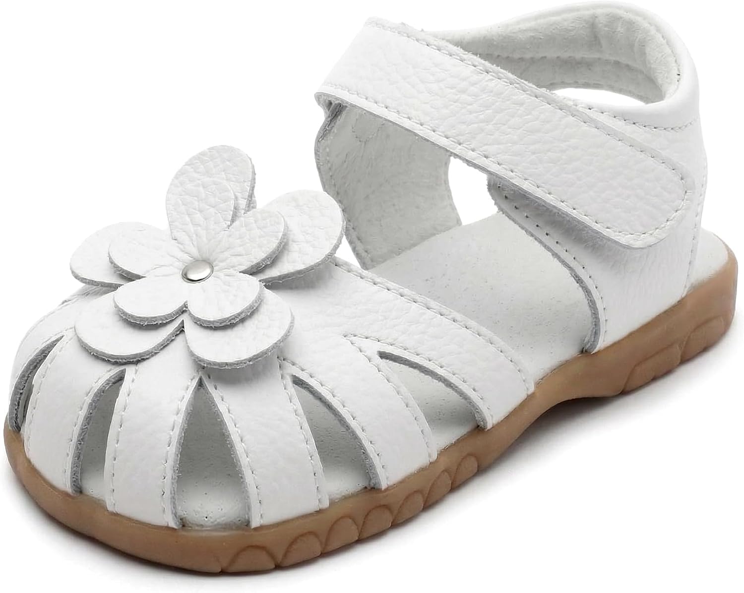 Femizee Girls Genuine Leather Soft Closed Toe Princess Flat Shoes Summer Sandals(Toddler/Little Kid)
