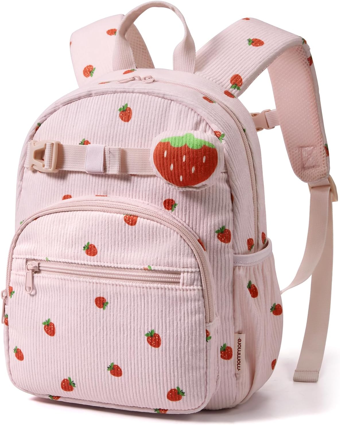 mommore Toddler Backpack for Girls 2-4, Corduroy Girls Backpack Kids Bookbag for School, 13″ H Cute Preschool Kindergarten Daypack – Strawberry