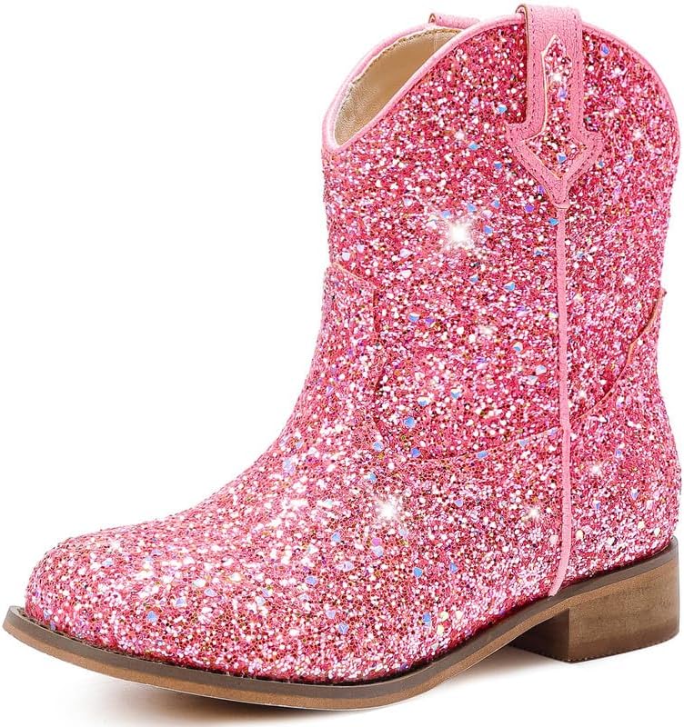 Motasha Toddler Girls Cowgirl Boots Glitter Toddler Cowboy Boot Ankle Girls Boots Little Kids Horse Riding Shoes Party Birthday