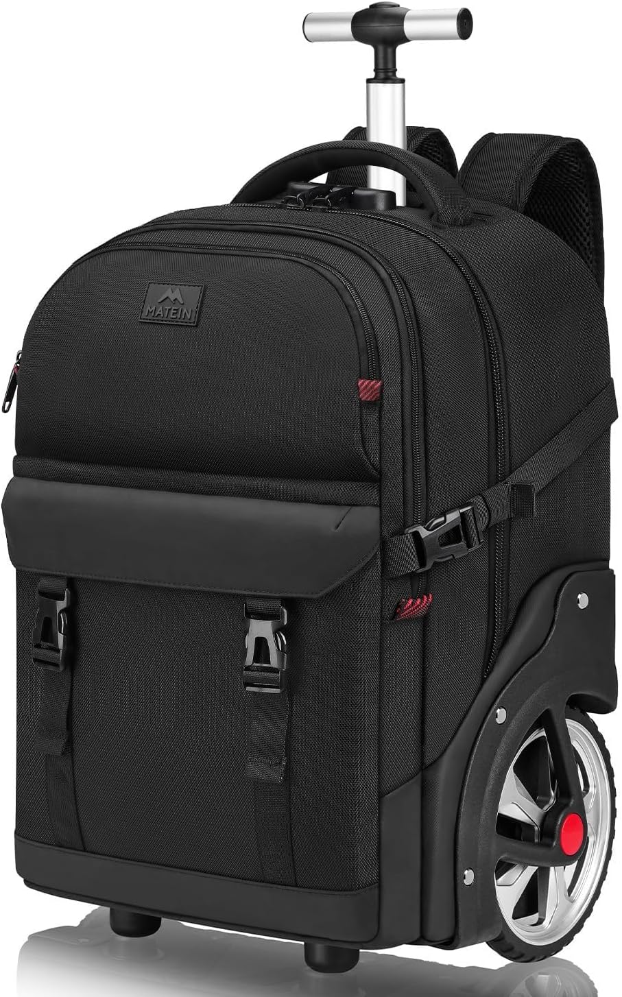 MATEIN Rolling Backpack for Adult, Large Travel Backpack with Wheels, Black | 7.1 inch Big Wheels, Water Resistant, Anti Theft, Combination Lock, for 17″ Laptops, Gift for Commute Work Business College
