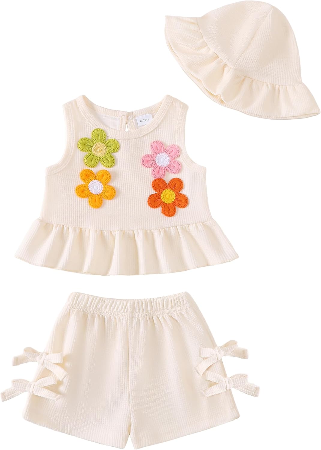 SODLON Baby Girl Clothes Infant Toddler Summer Outfits Clothing Sleeveless Ruffle Tank Top Shorts Sets with Hat for Girls