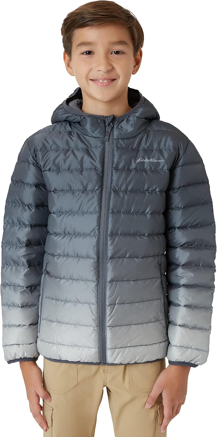 Eddie Bauer Boys’ Jacket – CirrusLite Weather Resistant Down Coat for Boys – Insulated Quilted Bubble Puffer (3-20), Size 10-12, Iron