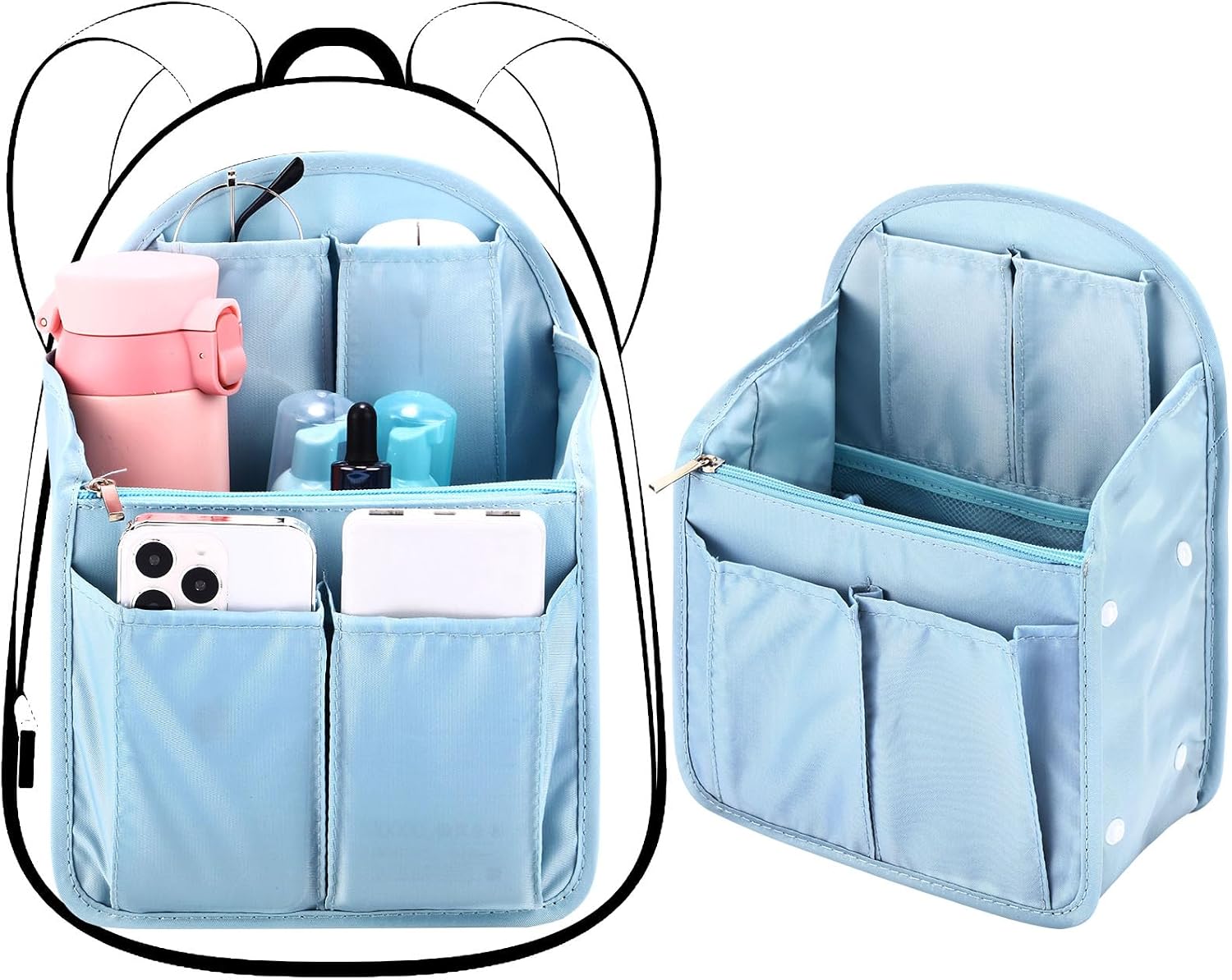 Sweetude 2 Pcs 7.9 x 4.8 x 11 Inch Mini Backpack Organizer Insert Small Shoulder Bag Divider for Rucksack Handbag Shoulder Bag Purse(Light Blue)