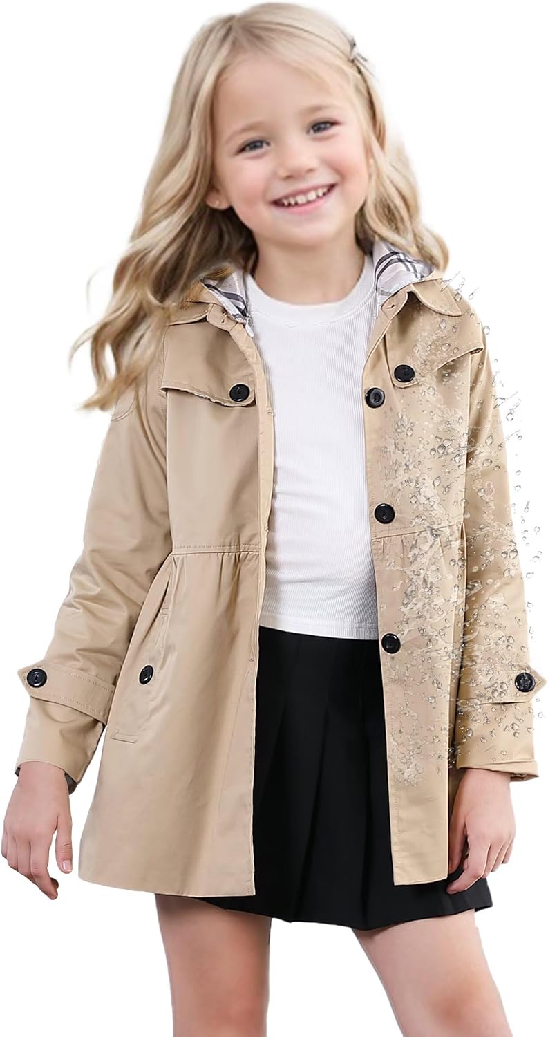 SANGTREE Girl’s Waterproof Trench Coat Hooded Lightweight Windbreaker Rain Jackets