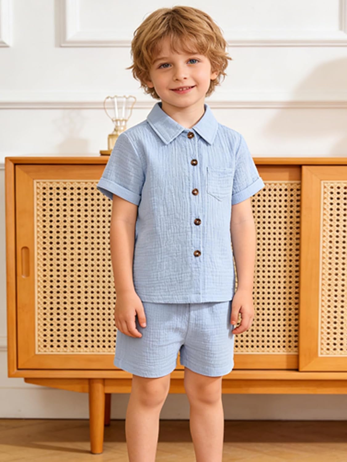 Baby Boys Summer Clothes Toddler Boys Button-down Shirt Tops + Shorts Outfit 2PCS 6 Months-7 Years