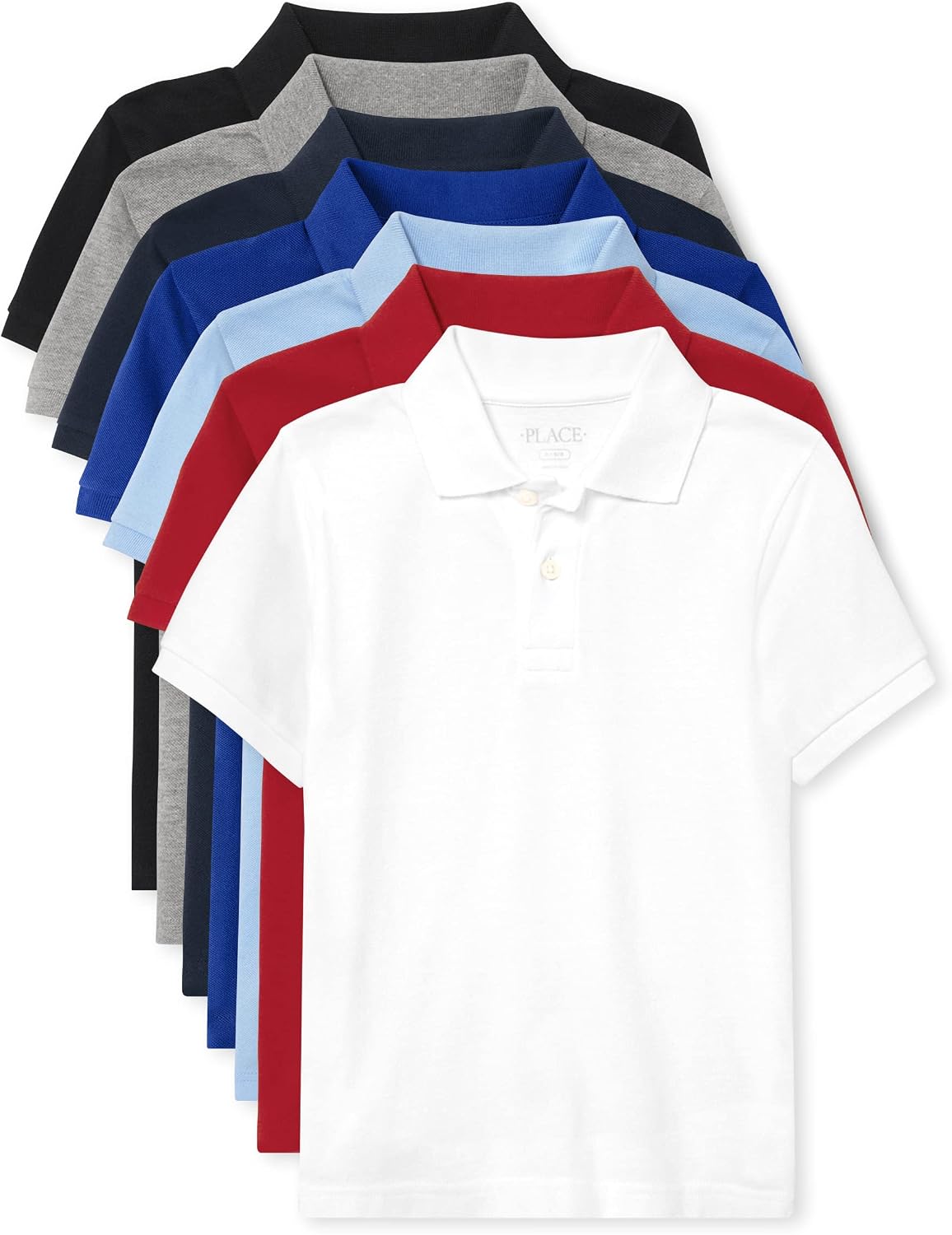 The Children’s Place Boys’ Short Sleeve Pique Polo, 7 Pack