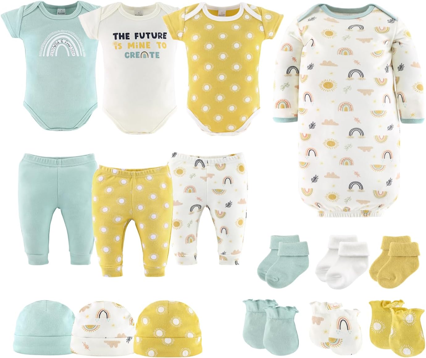 The Peanutshell Baby Layette Gift Set for Baby Boys or Girls – 16 Piece New Born Unisex Gift Set, Clothes & Newborn Essentials Must Haves – Clothes 0-3 Months – Sunny Side Up