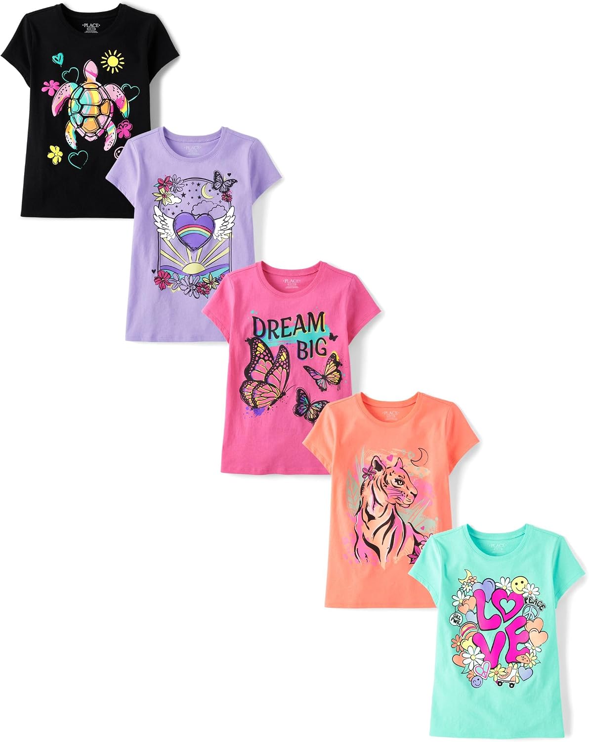 The Children’s Place Girls’ Short Sleeve Graphic T-shirts (5-Pack)