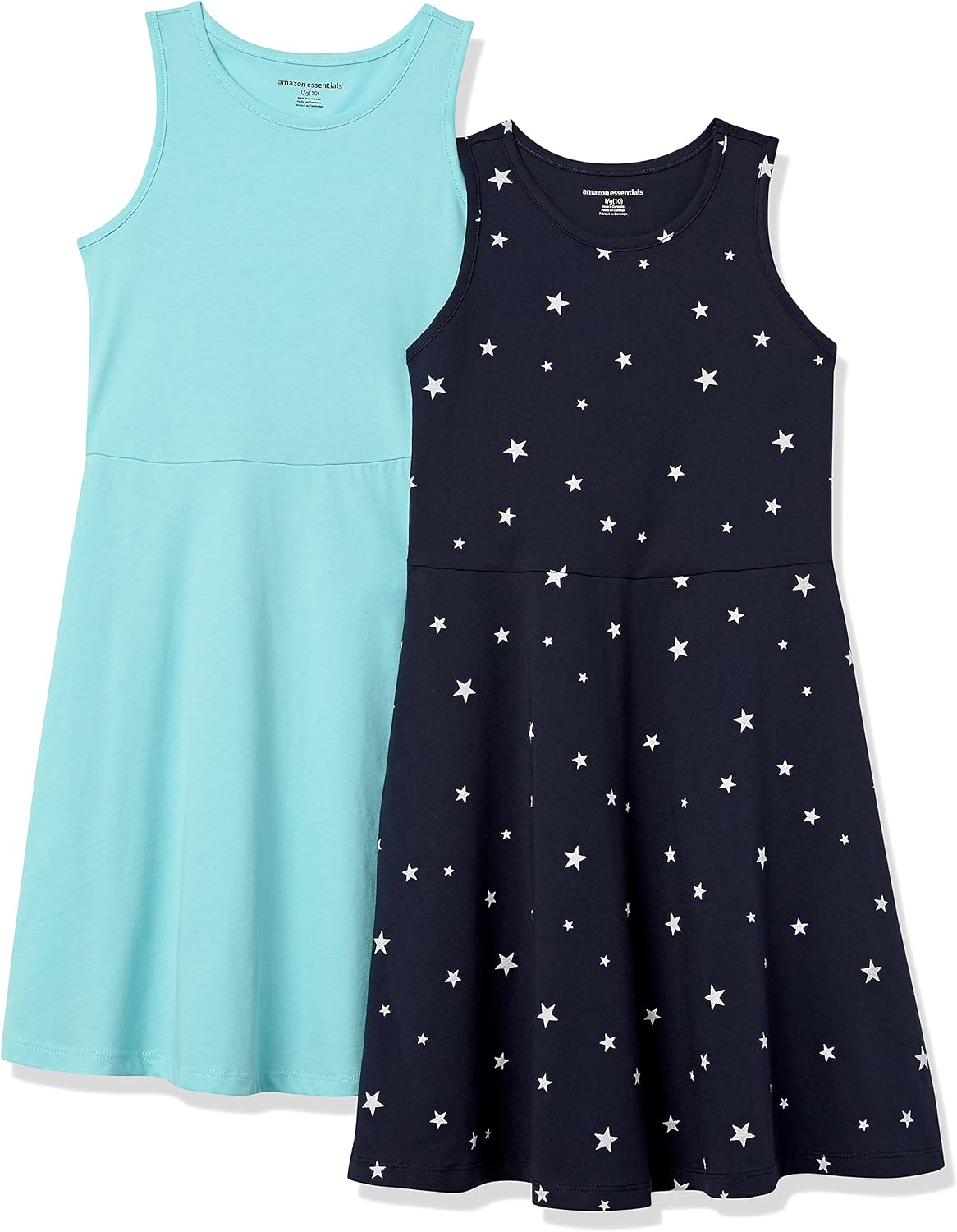 Amazon Essentials Girls and Toddlers’ Fit and Flare Knit Sleeveless Tank Dress, Pack of 2