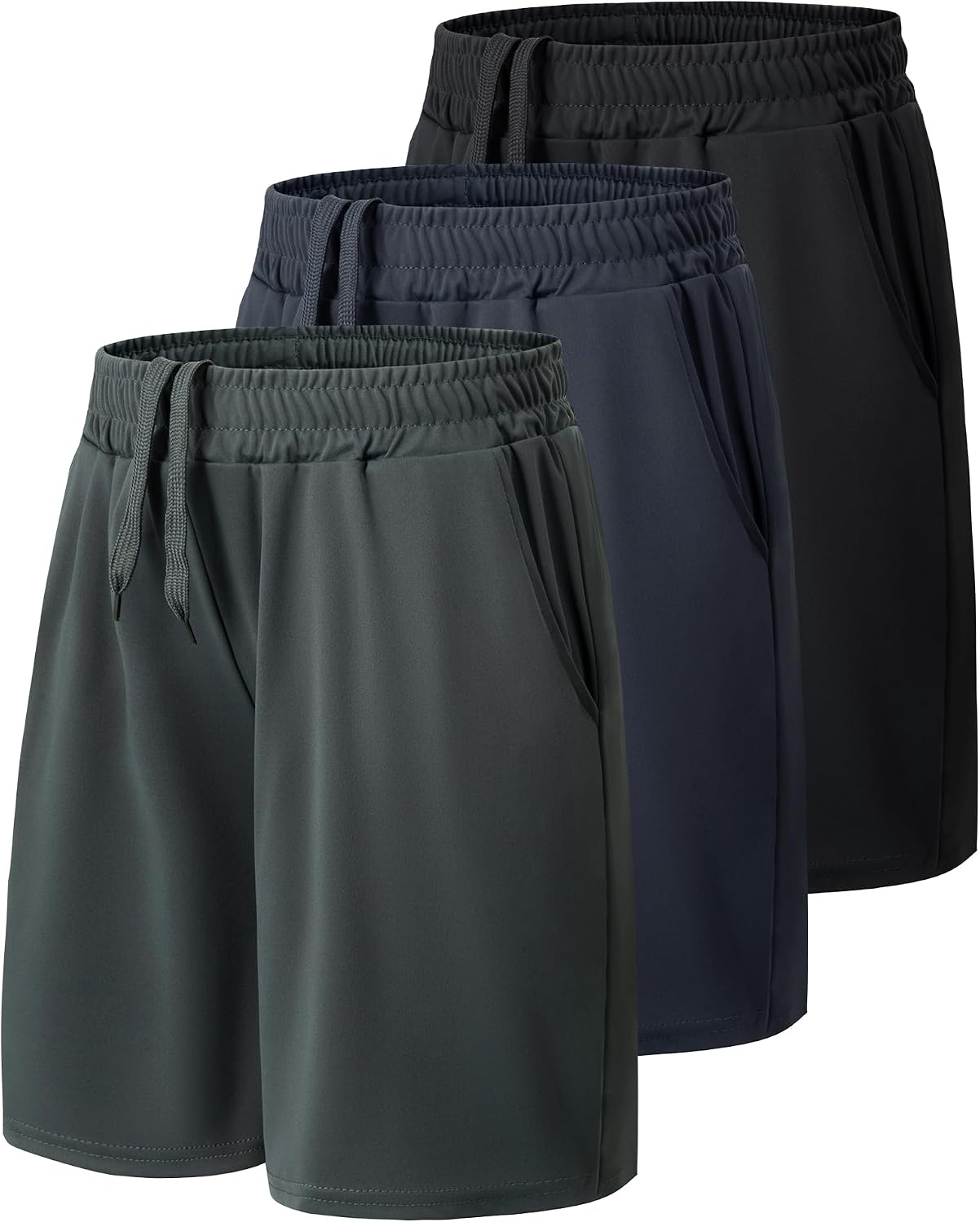 BOOJO 3 Pack Athletic Basketball Boys Shorts – Teen Black Soccer Running Baseball Quick Dry Shorts with Pockets for Youth
