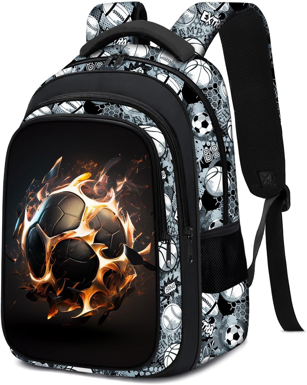 School Backpack for Boys – Soccer Boys Backpack for Kids Children Teens Elementary Middle School – 17″ Sport Bookbag Travel Back Pack for Age 6-18